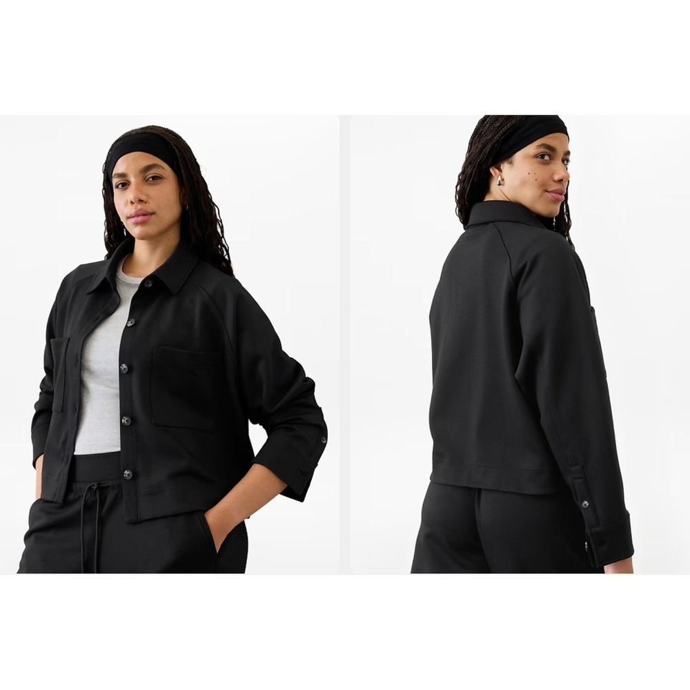 Athleta Allure Shirt Jacket in Black Women XL Button Up Travel‎ NWOT $129